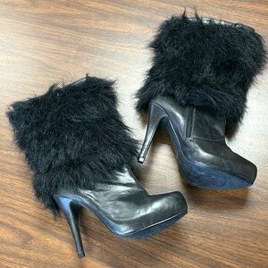 Dollhouse Black Faux Fur Heeled Boots